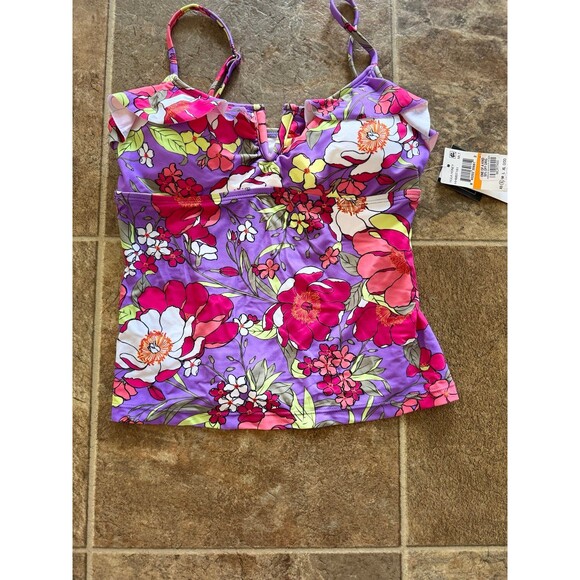 Hula Honey Impressionist Bloom V-Wire Tankini Swim Top Size Small - Picture 5 of 8